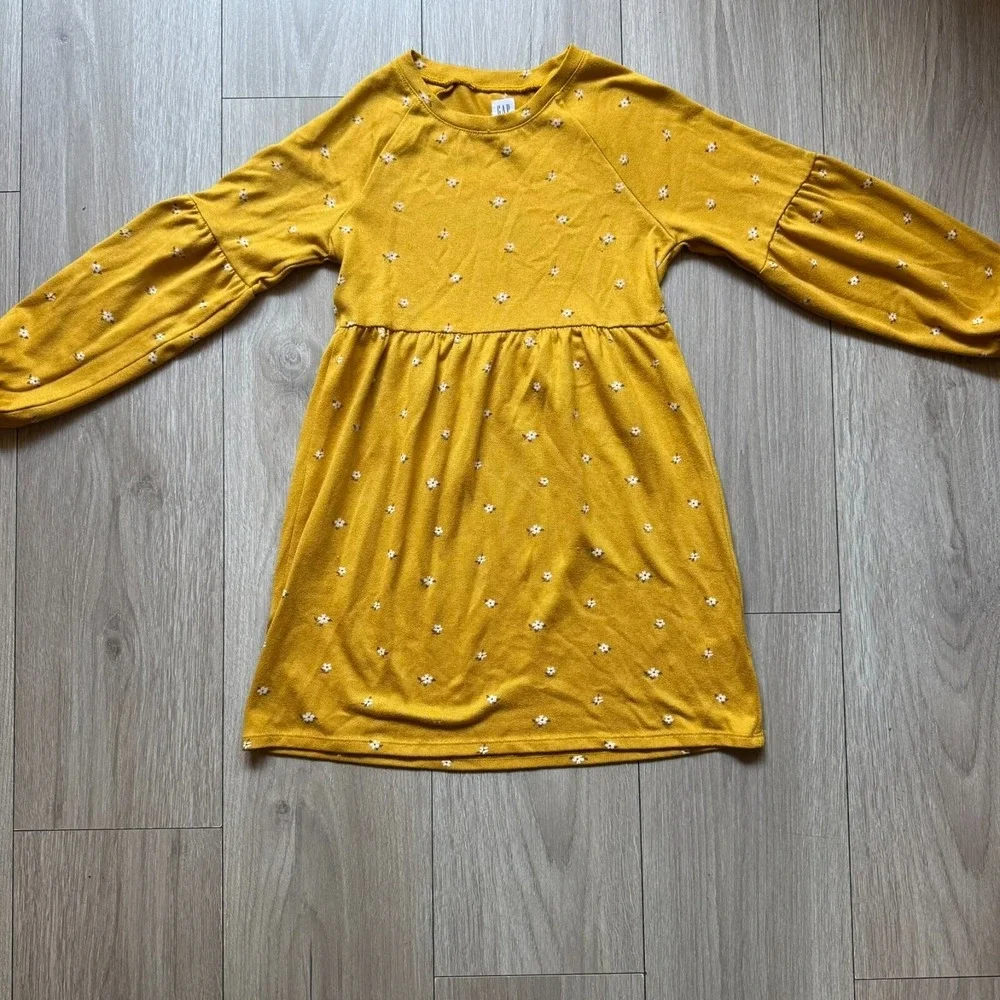 Gap Kids dress girls M 8 Yellow fit and flare flower prints long sleeve